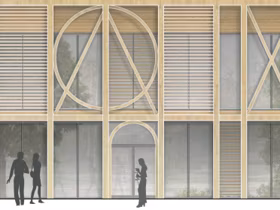 Visualisierung Ausschnitt Fassade Wettbewerbsbeitrag KuBiC Quartier Erlangen ensphere